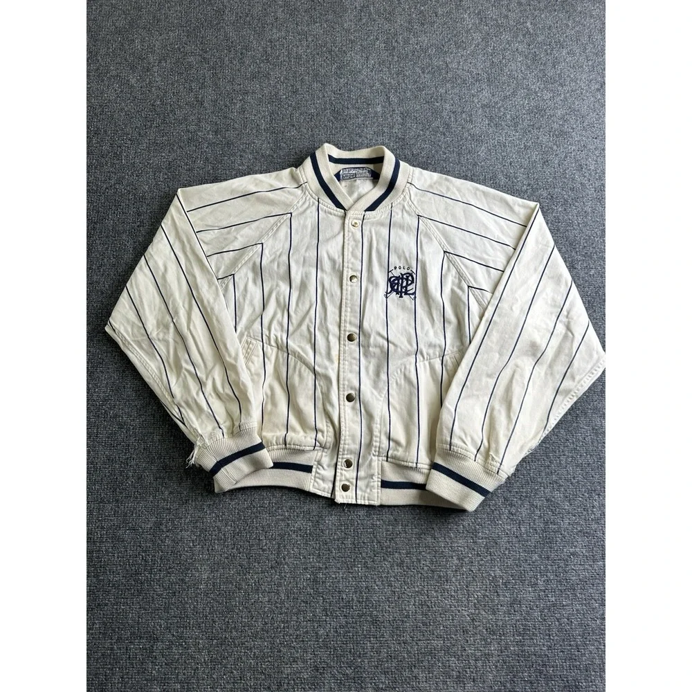 Mens 90s Polo by Ralph Lauren Striped Snap Front Bomber Jacket, Size M